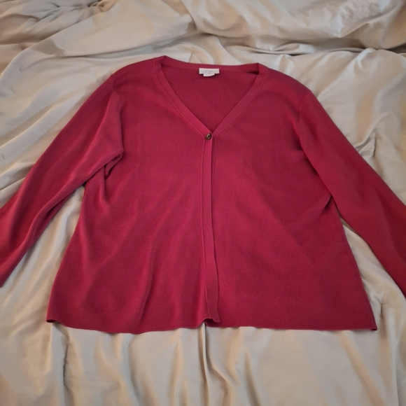 LOFT Women's Rich Red Silk Cardigan - Picture 3 of 7